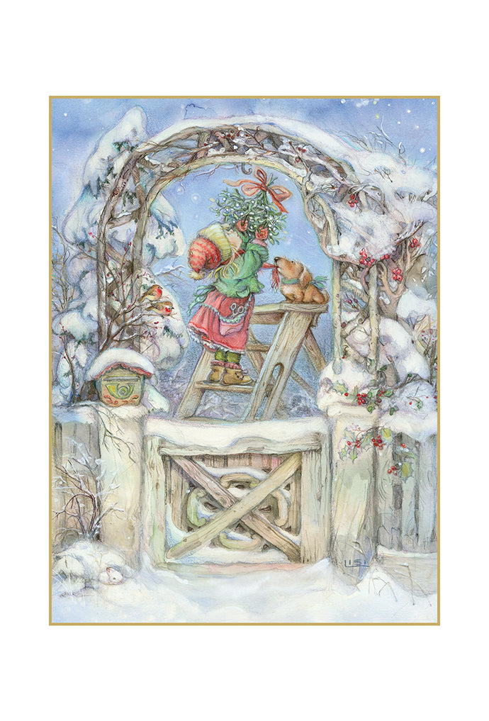 Girl On Ladder Christmas Card Lisi Martin